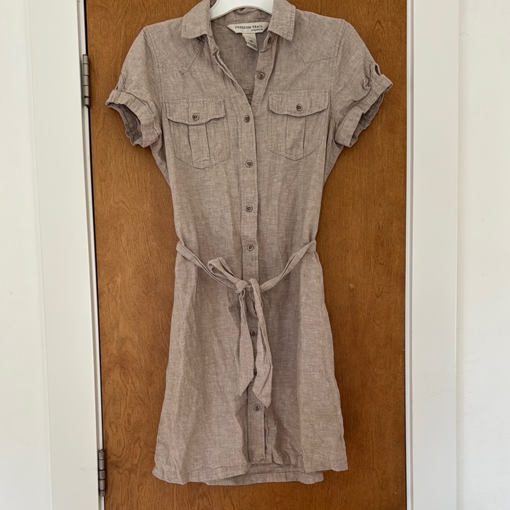 Tan Polo Collar Mini Dress with Cuffed Sleeves